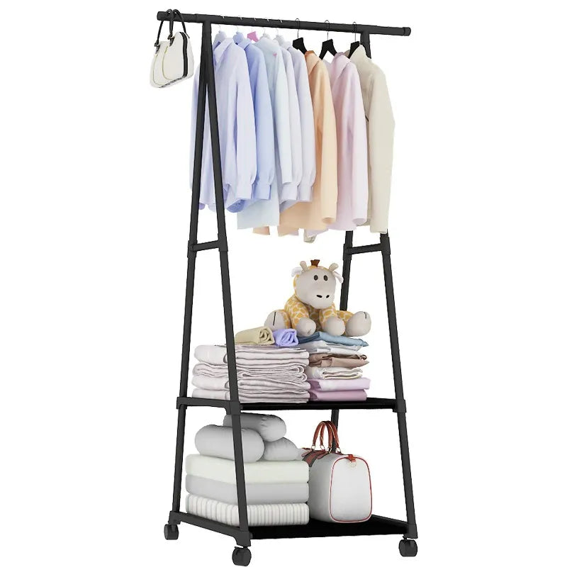 Multifunction Triangle Clothes Hanger Coat Rack with Wheels for Bedroom Storage