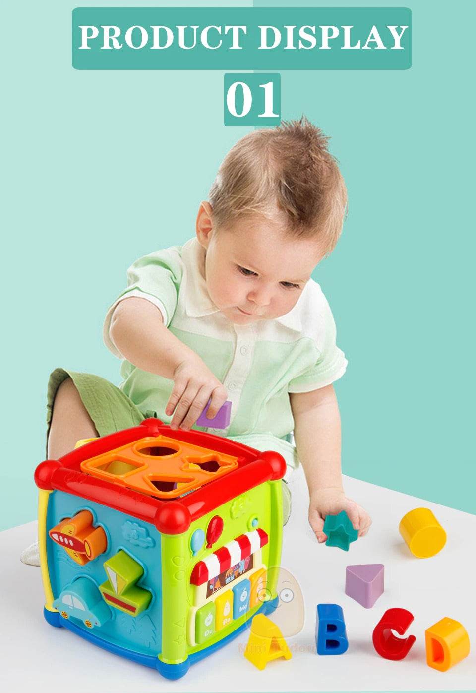 Multifunctional Musical Toddler Toy Educational Baby Gear Clock with Geometric Block Sorting - Al-Raheem Imports