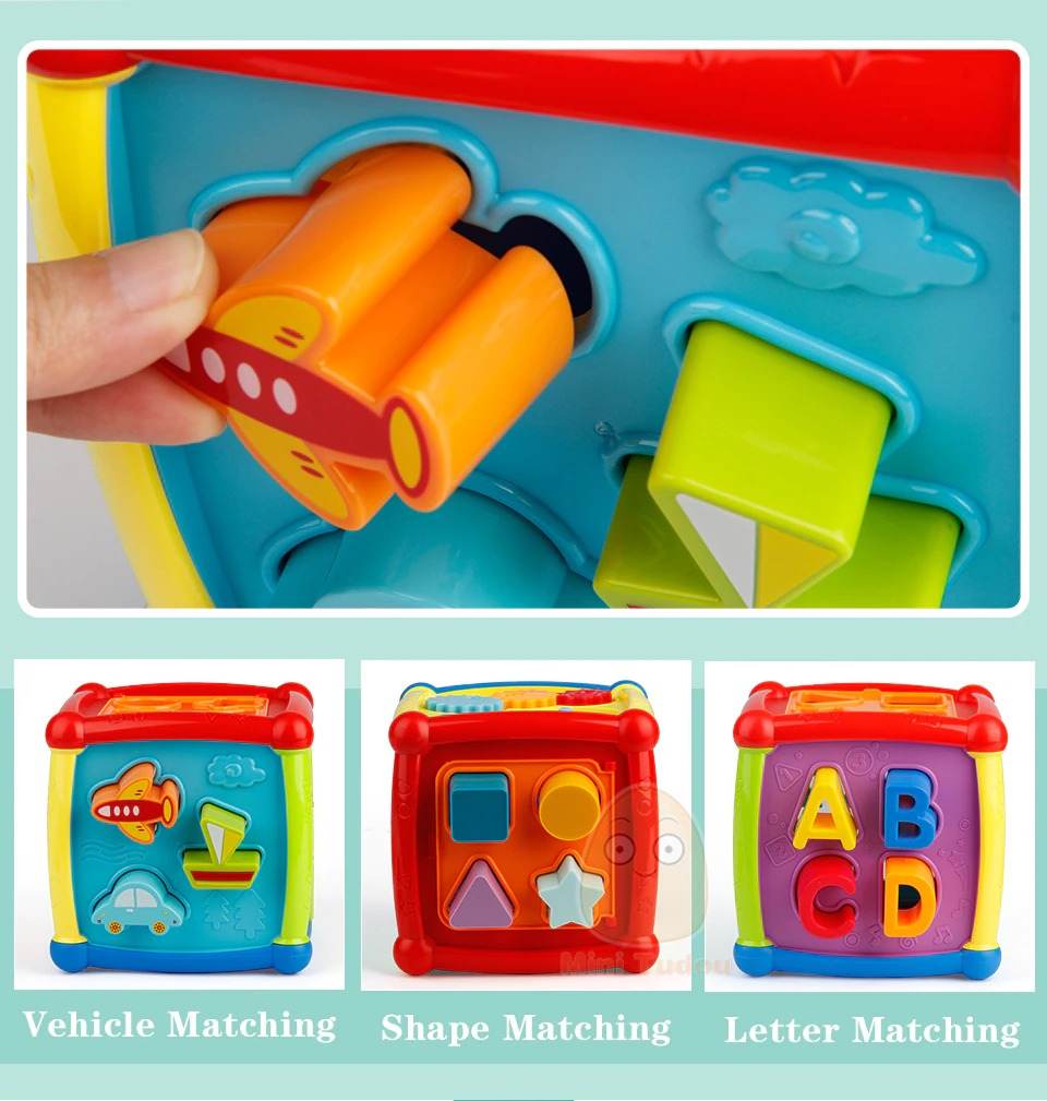 Multifunctional Musical Toddler Toy Educational Baby Gear Clock with Geometric Block Sorting - Al-Raheem Imports