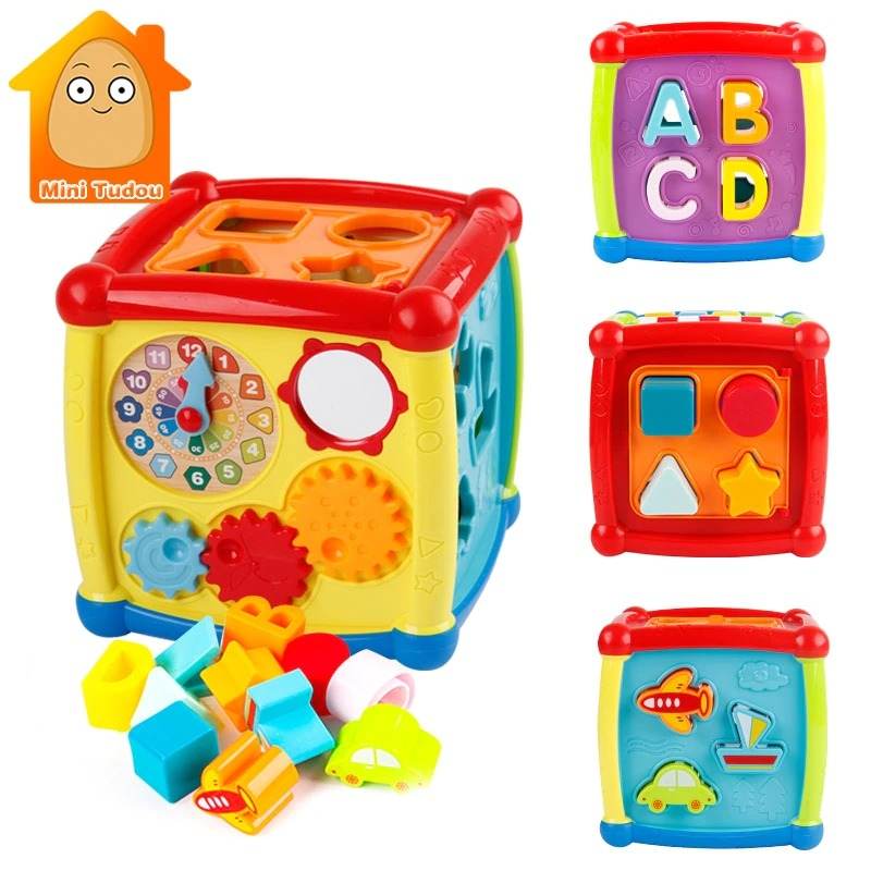 Multifunctional Musical Toddler Toy Educational Baby Gear Clock with Geometric Block Sorting - Al-Raheem Imports