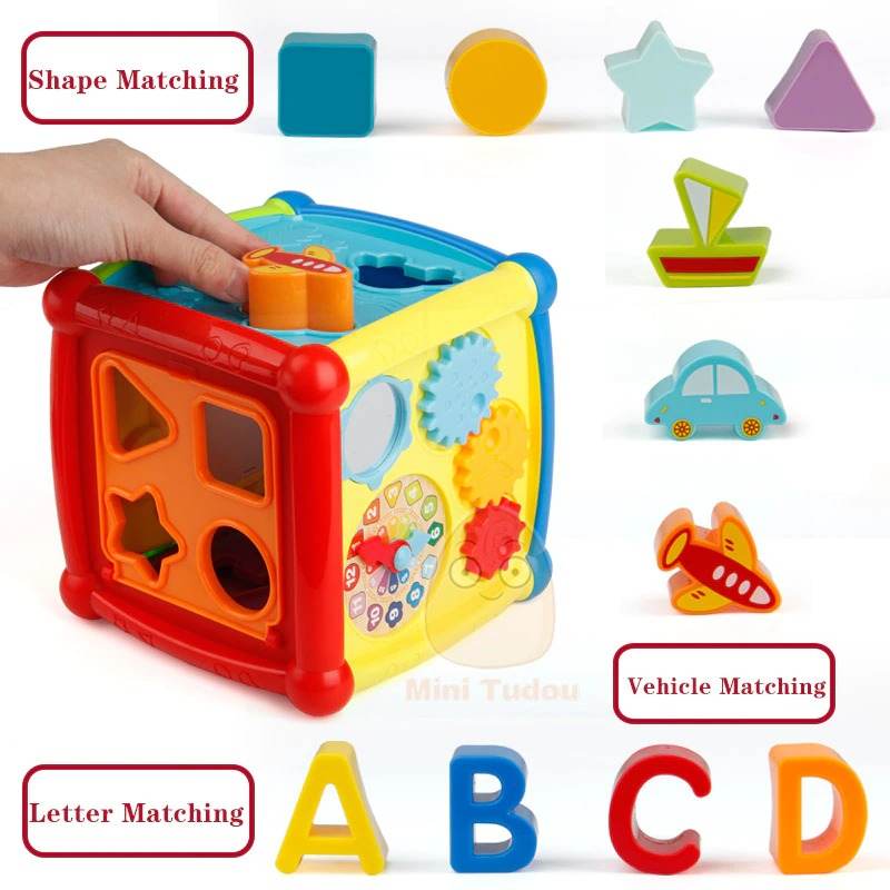 Multifunctional Musical Toddler Toy Educational Baby Gear Clock with Geometric Block Sorting - Al-Raheem Imports