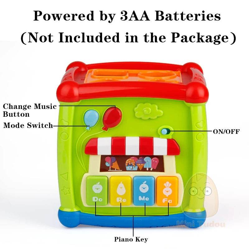 Multifunctional Musical Toddler Toy Educational Baby Gear Clock with Geometric Block Sorting - Al-Raheem Imports