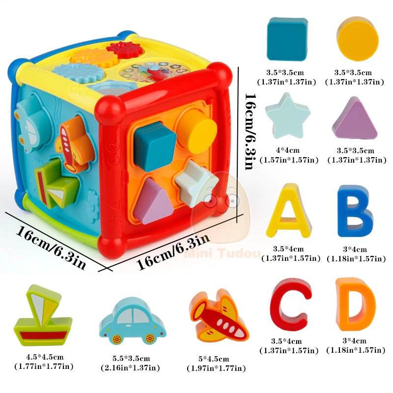 Multifunctional Musical Toddler Toy Educational Baby Gear Clock with Geometric Block Sorting - Al-Raheem Imports