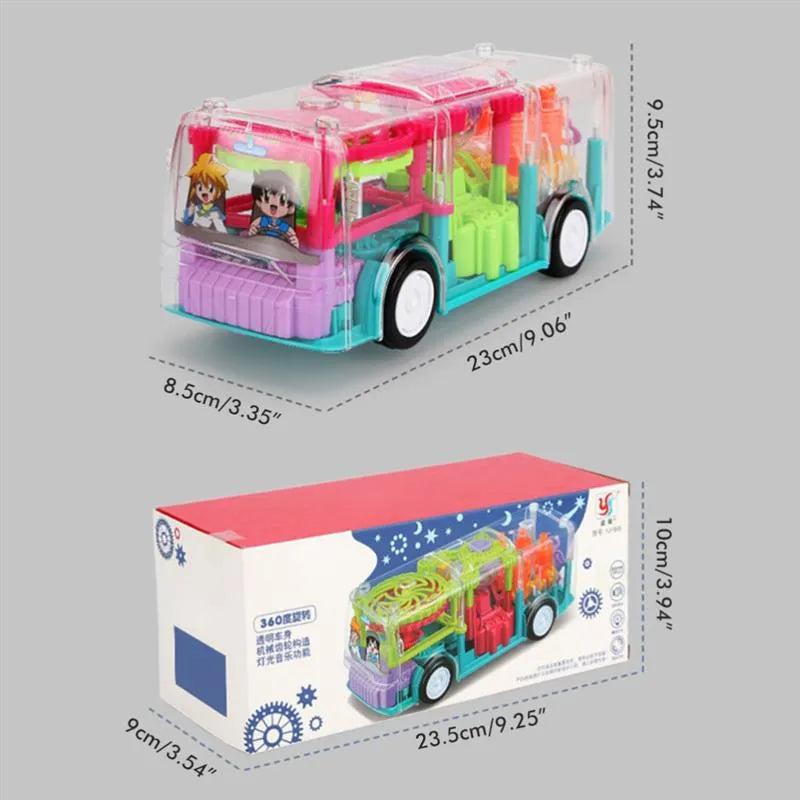 Mini Automatic Flashing Transparent Gear Bus Toy with LED Lights and Music