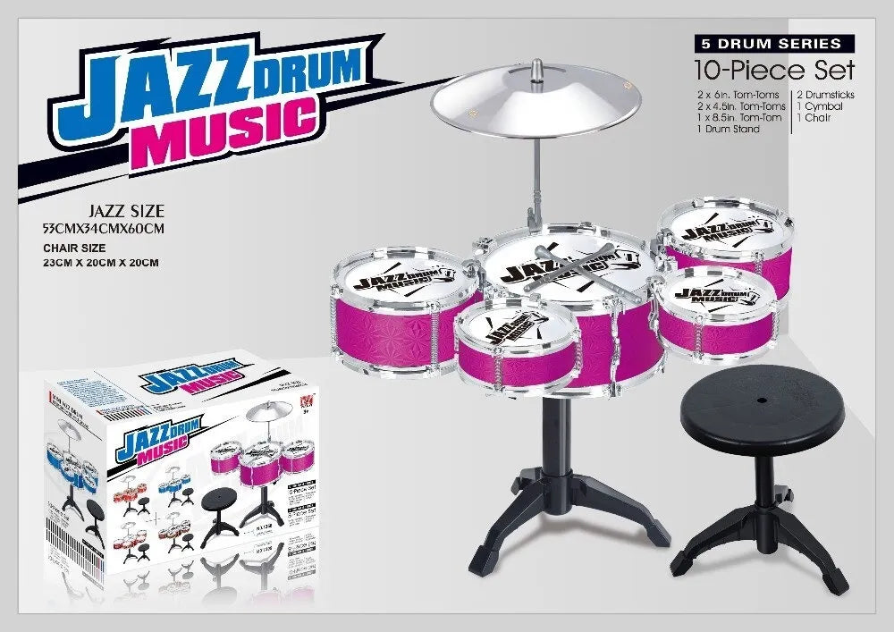 10 Piece Jazz Series Drum Set with Chair for Kids Musical Instrument
