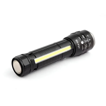 P27 LED COB Multi Functional Tactical Metal Flashlight With Telescopic Zoom and USB Type C Charging Magnetic Base and Waterproof Design