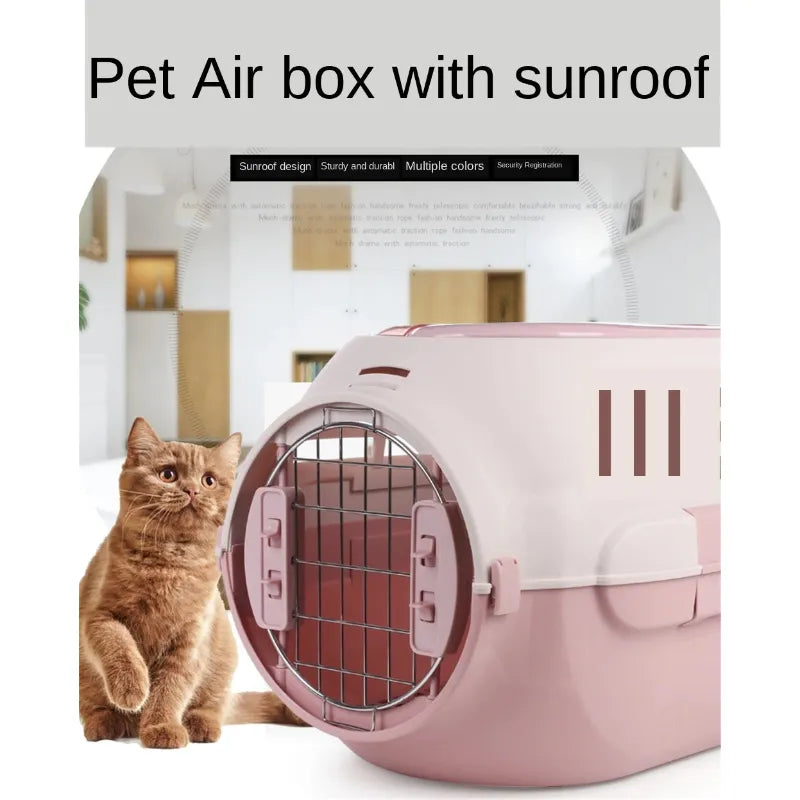 Portable Pet Travel Kennel with Safety Spring Lock & Dual Doors for Cats & Small Dogs