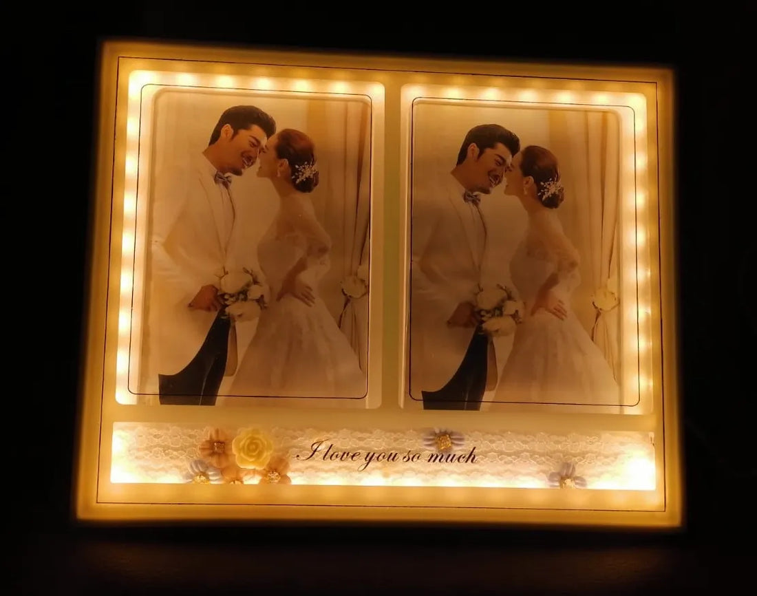 10x15cm Golden LED Love Photo Frame USB Powered with Display Stand Bedroom Night Light Decoration