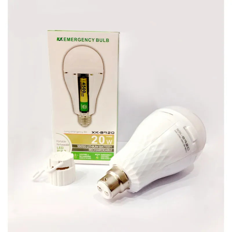 B22 Portable 20 Watt Rechargeable Two Battery LED Emergency Bulb with Holder 4 Hours Backup