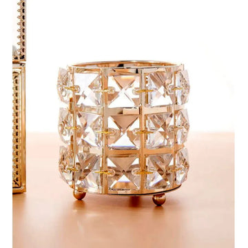 Crystal Vase Multi-Purpose Rotating Storage Basket Gold Silver Metal Crystal Home Decor Organizer