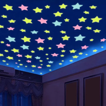 Pack of 4 Glow in the Dark Stars Wall Stickers 400 Pcs Luminous Ceiling Decor Green Blue Yellow Multicolor
