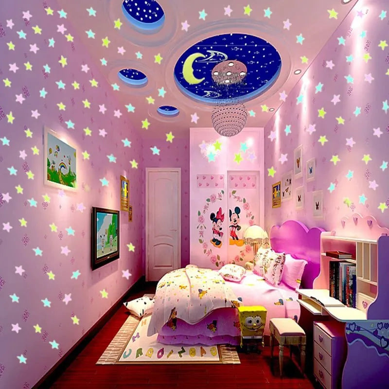 Pack of 4 Glow in the Dark Stars Wall Stickers 400 Pcs Luminous Ceiling Decor Green Blue Yellow Multicolor