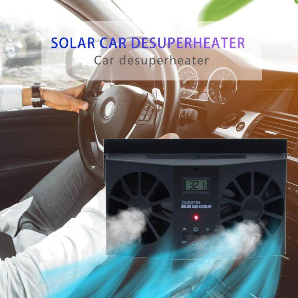 Solar Powered Car Cooler Window Exhaust Fan Dual Power Radiator Ventilation System - Al-Raheem Imports