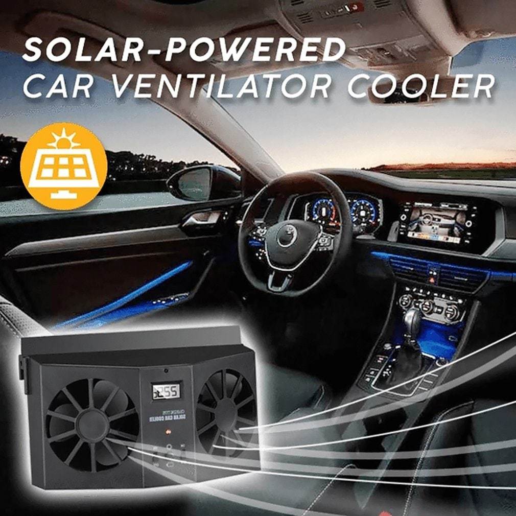 Solar Powered Car Cooler Window Exhaust Fan Dual Power Radiator Ventilation System - Al-Raheem Imports