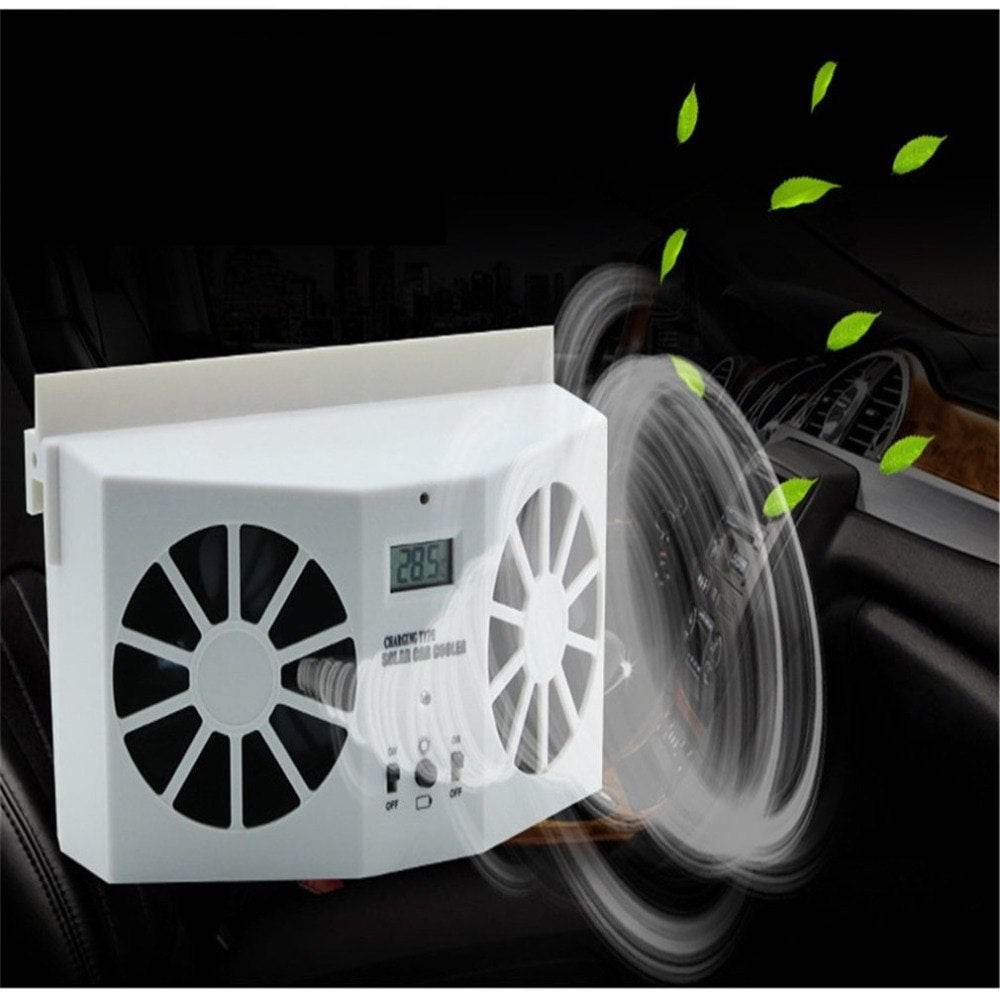 Solar Powered Car Cooler Window Exhaust Fan Dual Power Radiator Ventilation System - Al-Raheem Imports