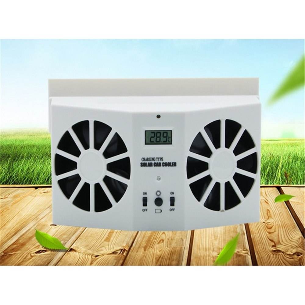 Solar Powered Car Cooler Window Exhaust Fan Dual Power Radiator Ventilation System - Al-Raheem Imports