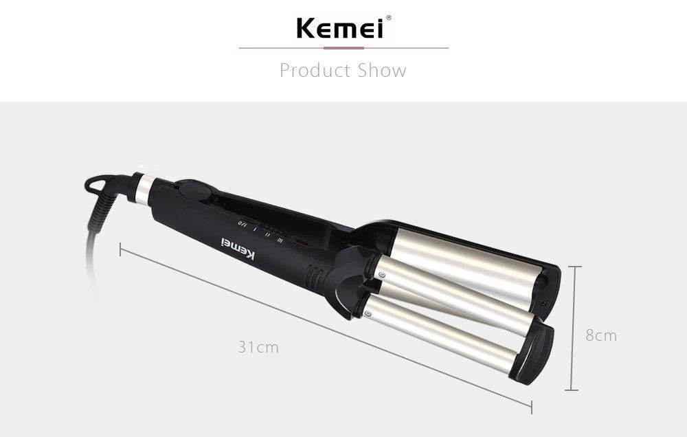KEMEI Professional Hair Curler with 3 Barrels Big Wave Curling Iron Ceramic Hair Styling Tool - Al-Raheem Imports