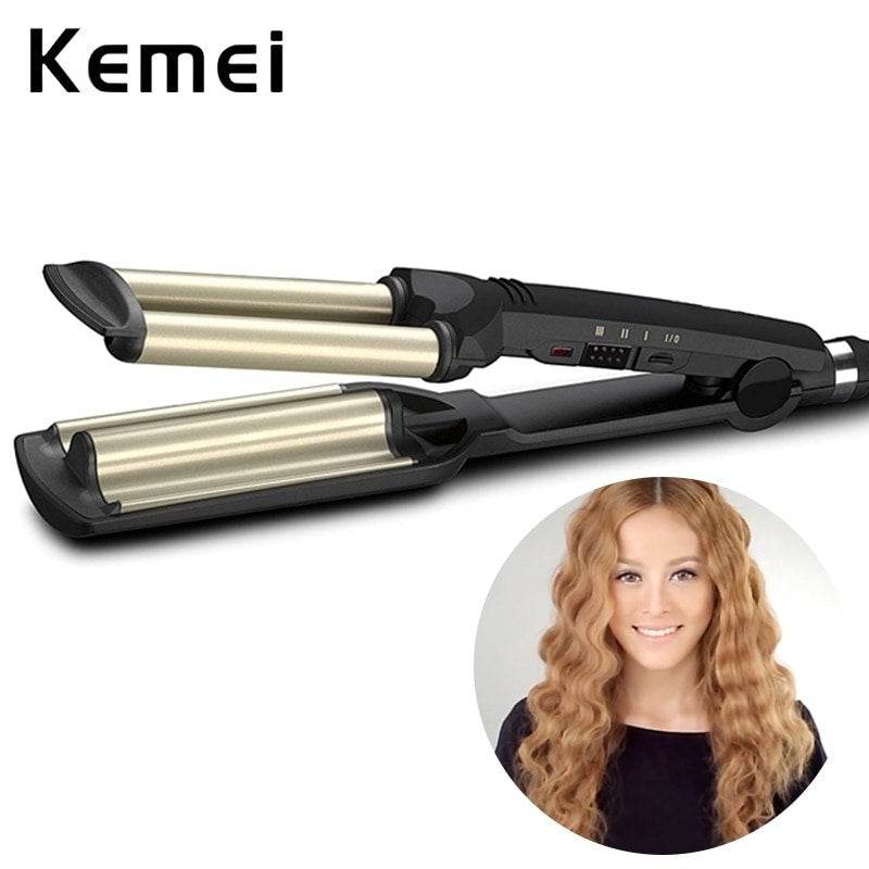 KEMEI Professional Hair Curler with 3 Barrels Big Wave Curling Iron Ceramic Hair Styling Tool - Al-Raheem Imports