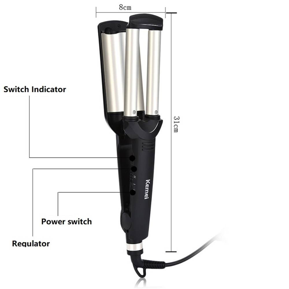 KEMEI Professional Hair Curler with 3 Barrels Big Wave Curling Iron Ceramic Hair Styling Tool - Al-Raheem Imports