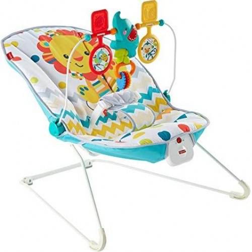 Fisher-Price Colourful Carnival Bouncer, Soothing Vibrations & Entertaining Toys for Baby, Soft Padded Seat with Removable Toy Bar - Al-Raheem Imports