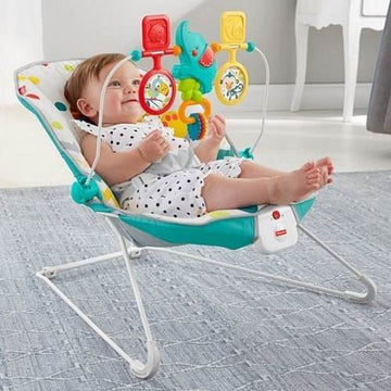 Fisher-Price Colourful Carnival Bouncer, Soothing Vibrations & Entertaining Toys for Baby, Soft Padded Seat with Removable Toy Bar - Al-Raheem Imports