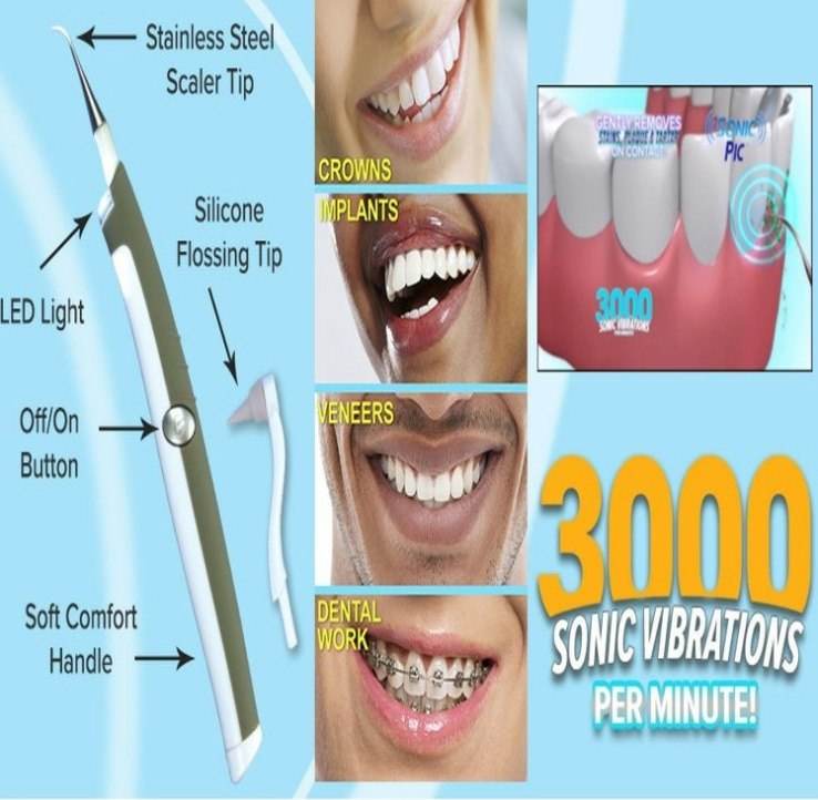 Sonic Dental Scaler Electric Polishing Teeth Whitening Tool with LED Light, Ultrasonic Plaque & Tartar Removal, Safe for Crowns and Implants - Al-Raheem Imports