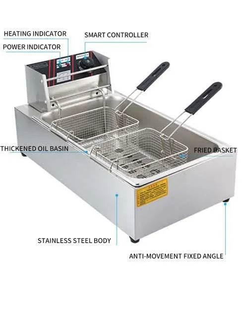 Imported 12L Electric Deep Fryer Heavy Duty Commercial Use 60°C to 200°C Temperature Control Dual Basket - Al-Raheem Imports