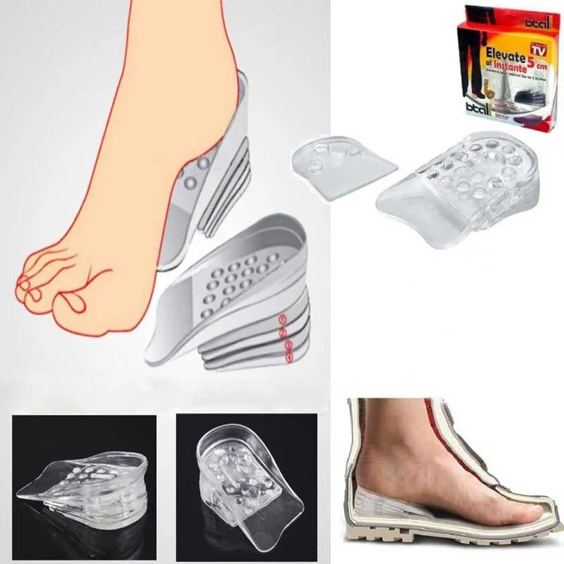 Taller Insole Silicone Gel Inserts 5 Layers Height Increase Comfortable Lift Shoe Pads for Men and Women Reusable and Shock Absorbing