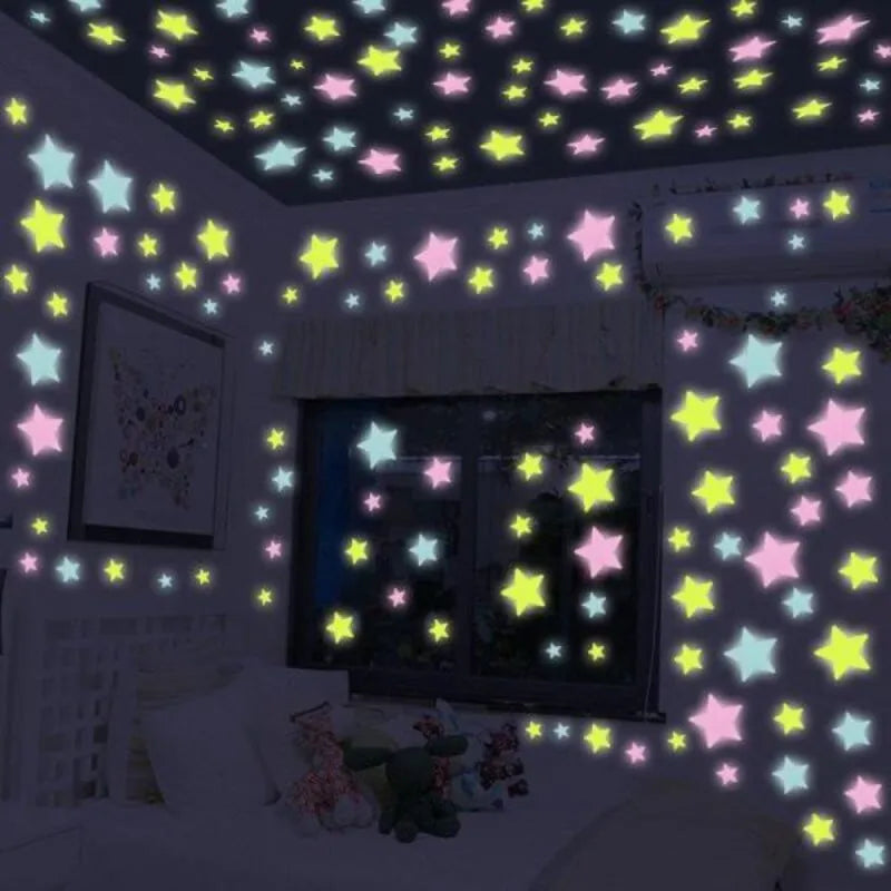 100 Pcs Glow In The Dark Stars Wall Stickers | Multicolor Plastic, Eco-Friendly, Easy to Apply for Room Décor