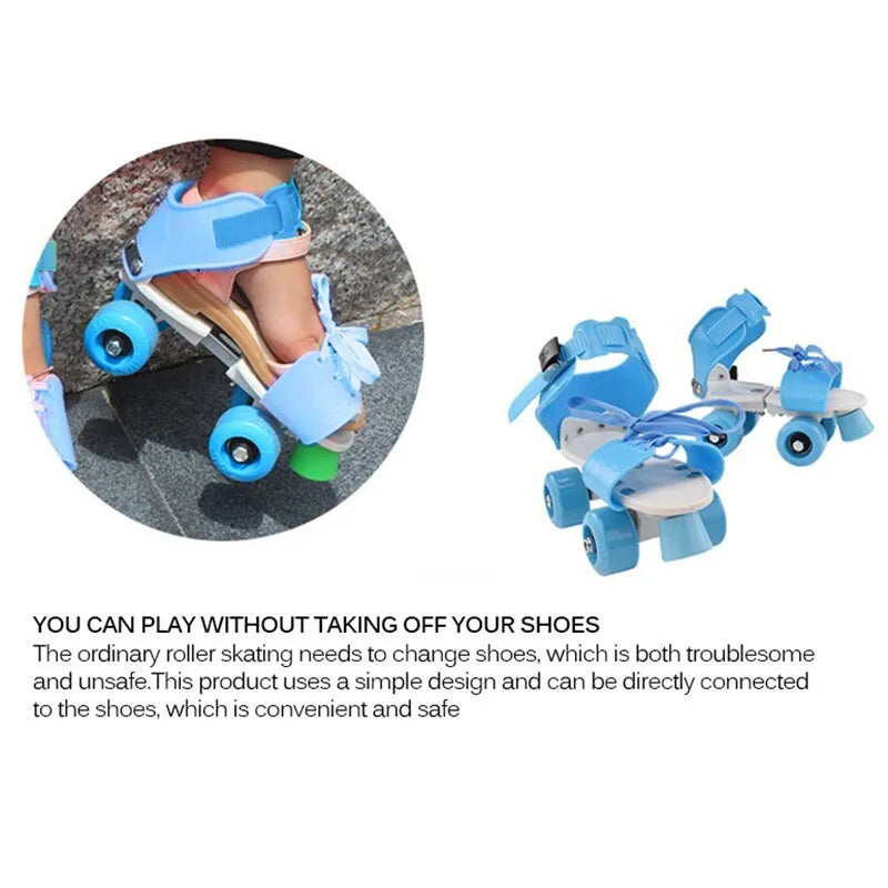 Adjustable Size Children Roller Skates Double Row 4 Wheels Skating Shoes | Easy to Wear, Front Stopping Block, Available in Multiple Colors