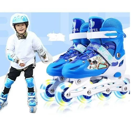 Adjustable Roller Skating Shoes Complete Set with Safety Helmet and Knee Protector Gear Kit for Kids and Adults
