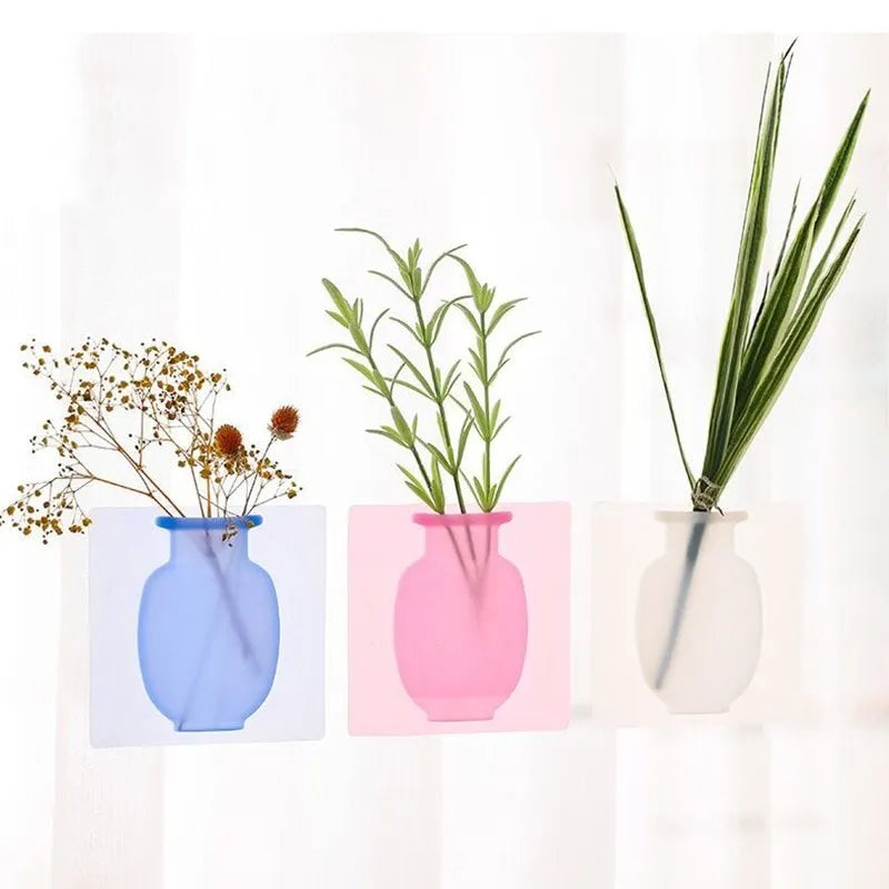 Sticky Silicone Wall Mounted Plant Vase Decorative Flower Holder for Home Garden Decor