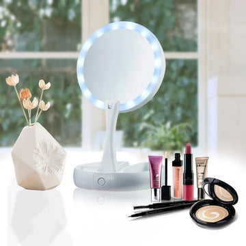 Foldable LED Mirror Lighted Make Up 10X Magnifying Double Sided Vanity Mirror