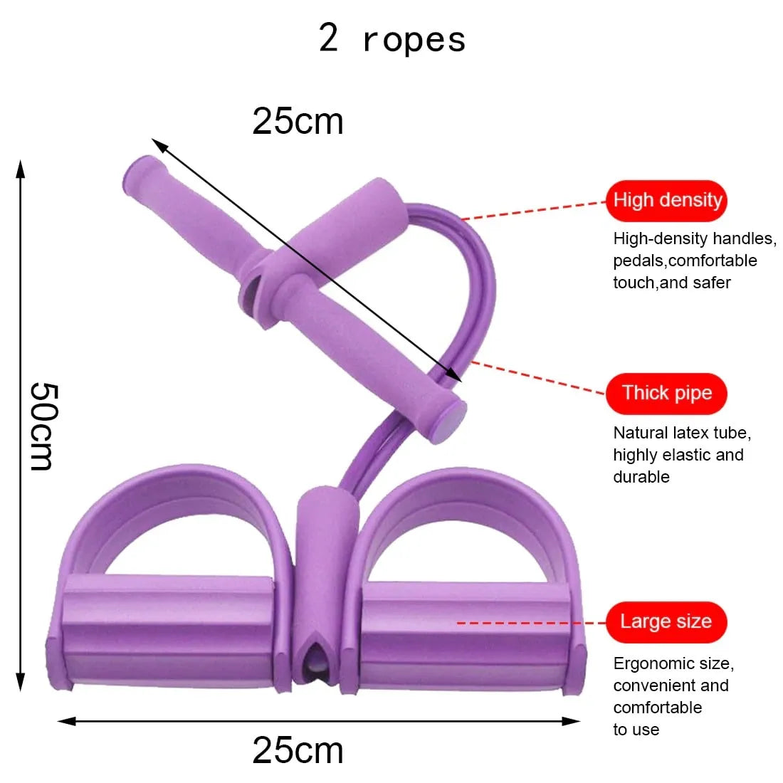 Durable Foot Pedal Pull Rope 2 Tube Resistance Band Pedal Exerciser TPE Fitness Equipment for Home Gym Workout