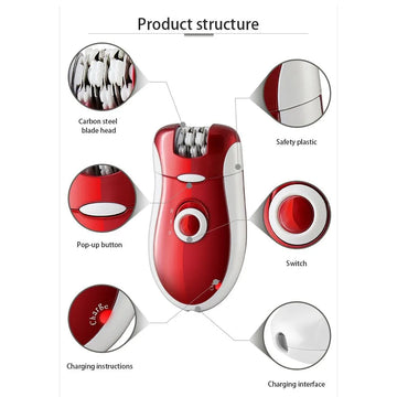3 In 1 Women Electric Shaver Epilator Rechargeable Female Body Care Hair Removal