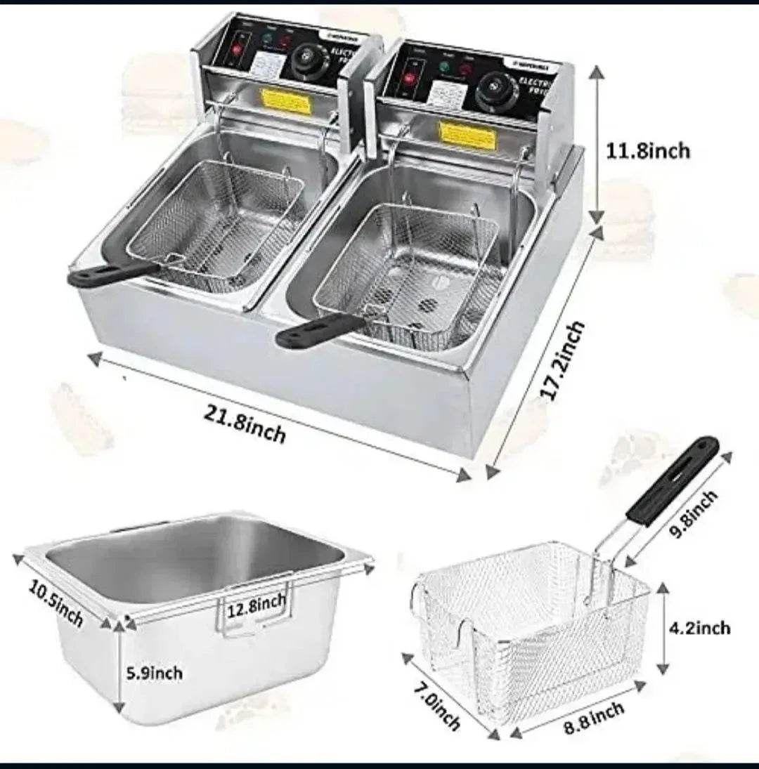 Imported Double Electric 12L Deep Fryer Stainless Steel French Fries Electric Frying Machine. - Al-Raheem Imports