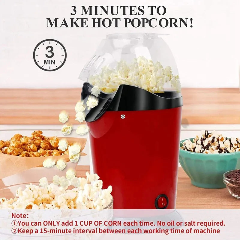 1200W Hot Air Popcorn Maker Oil Free with Measuring Cup for Home Parties
