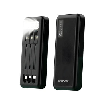 SOVO X17 10000mAh Power Bank with Built In 3 Cables Lightning Type-C Micro USB LED Flashlight