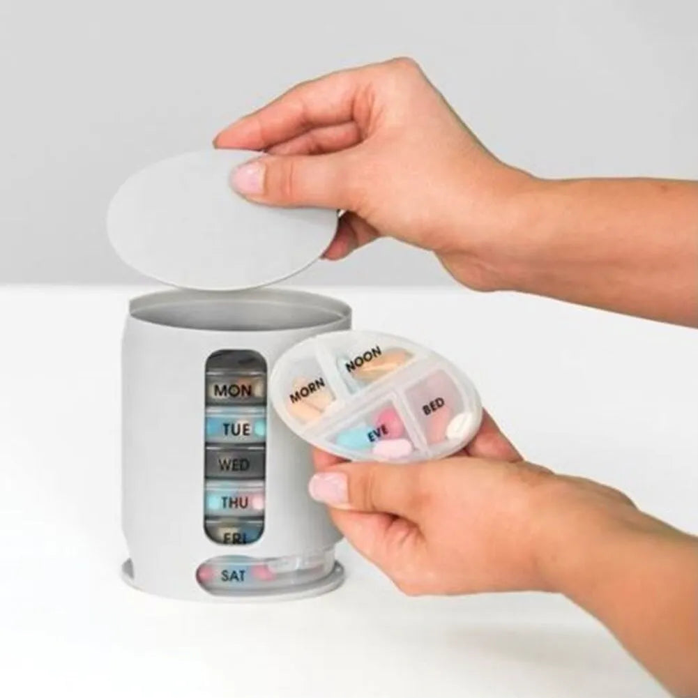 Pro Pill Box 7 Days Medicine Container Round Case Dispenser