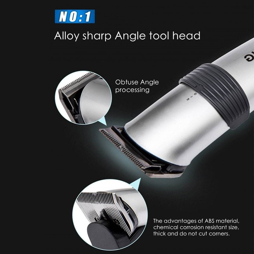 Rechargeable Hair Trimmer Clipper with Charging Stand 8 Hour Battery Silver - Al-Raheem Imports