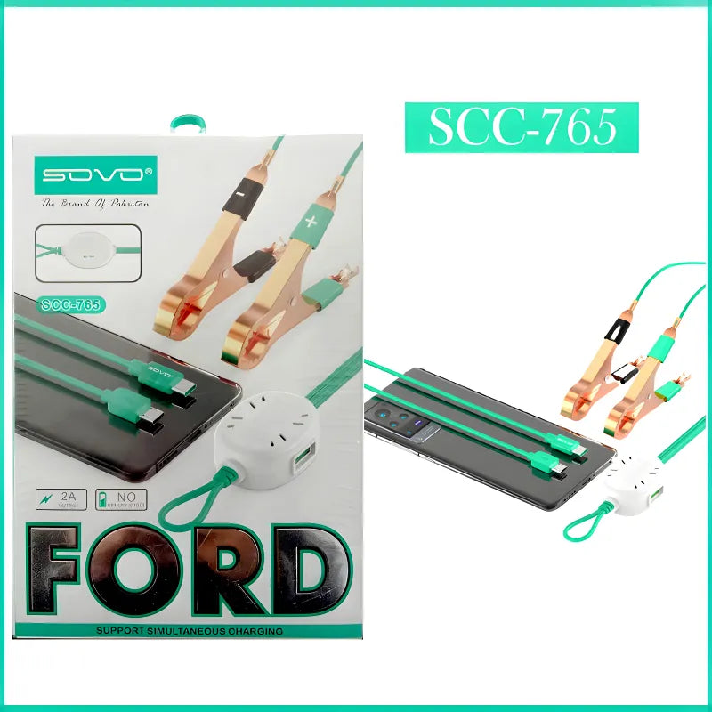 SOVO FORD SCC765 Clip Charger 2A with LED Light Up Pure Copper Crocodile Clips Battery Charging Clamp