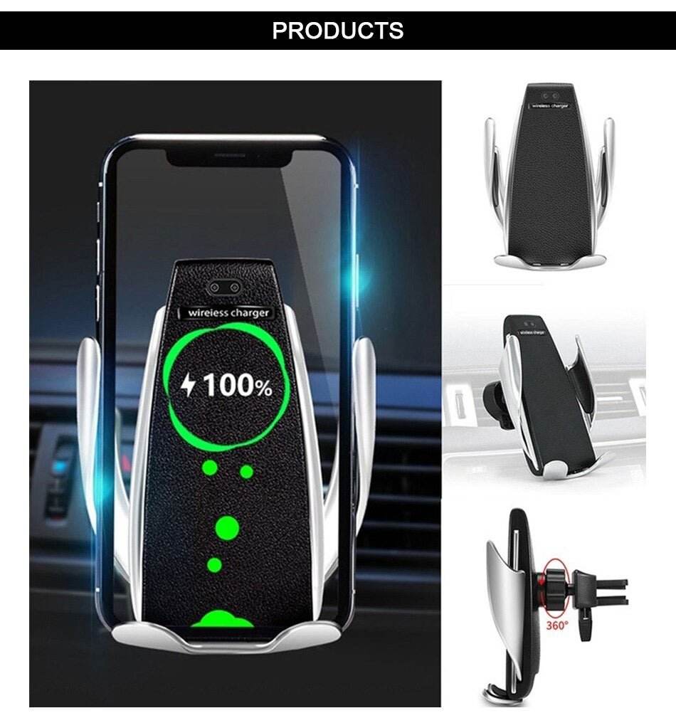 S5 Automatic Clamping Fast Charging Phone Holder Wireless Car Charger Mount - Al-Raheem Imports