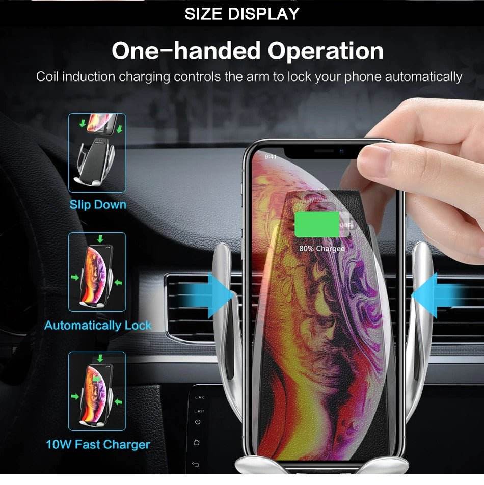 S5 Automatic Clamping Fast Charging Phone Holder Wireless Car Charger Mount - Al-Raheem Imports