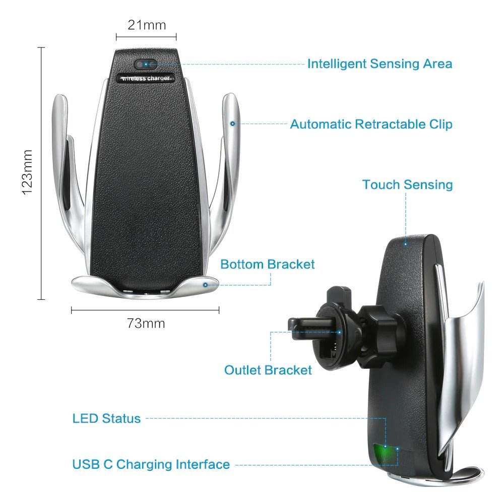 S5 Automatic Clamping Fast Charging Phone Holder Wireless Car Charger Mount - Al-Raheem Imports