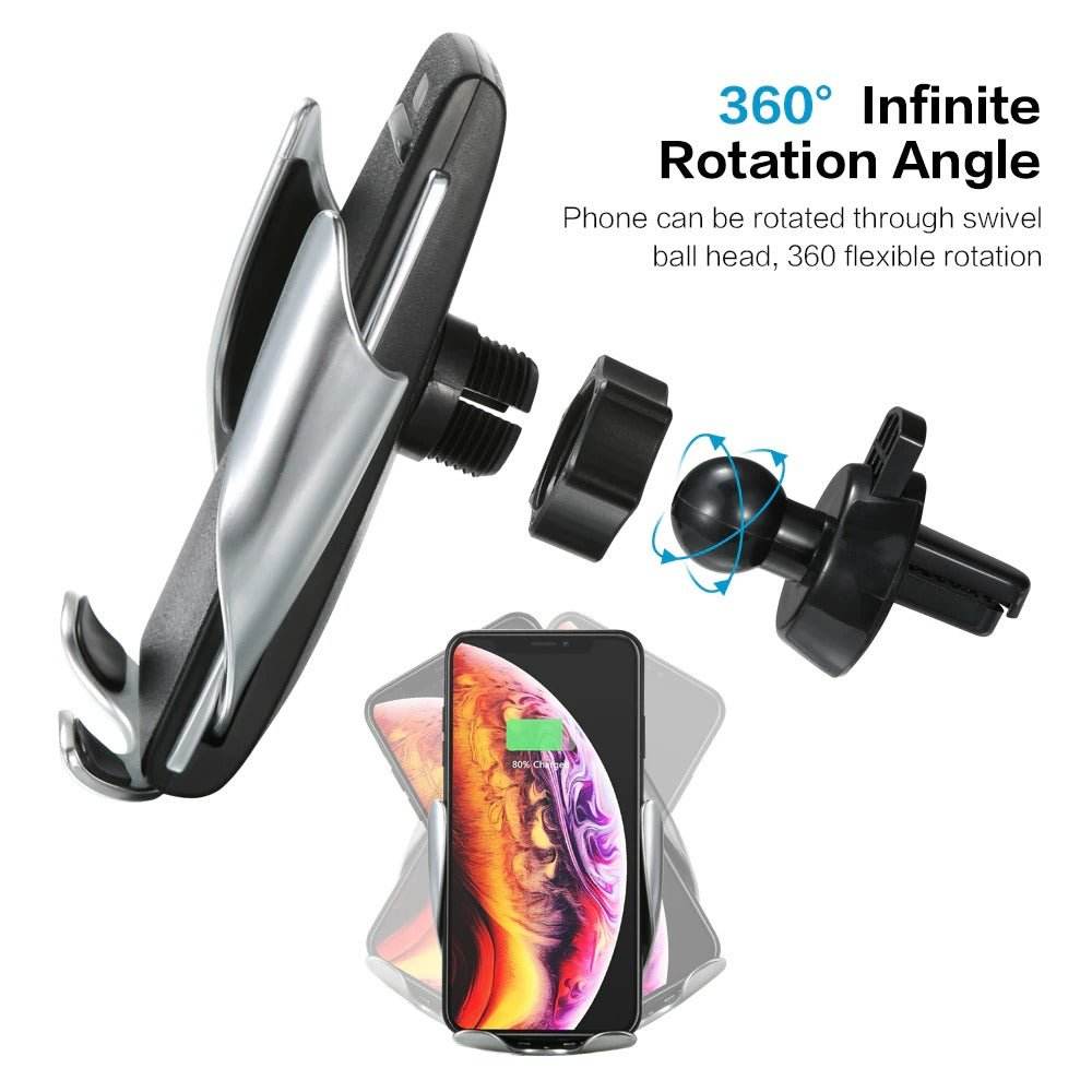 S5 Automatic Clamping Fast Charging Phone Holder Wireless Car Charger Mount - Al-Raheem Imports