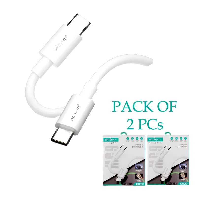 Pack of 2 SOVO SC311 Type C to Type C Fast Charging Cable 65W PD Quick Charge Data Sync 1 Meter Bold Copper