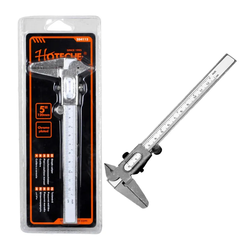 Hoteche 5 Inch 120mm Chrome Plated Vernier Caliper High Carbon Steel Silver