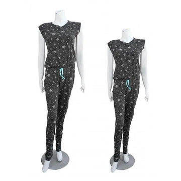 Girls Dark Grey Star Pattern Casual Sleeveless Jumpsuit Soft Cotton Comfort Fit