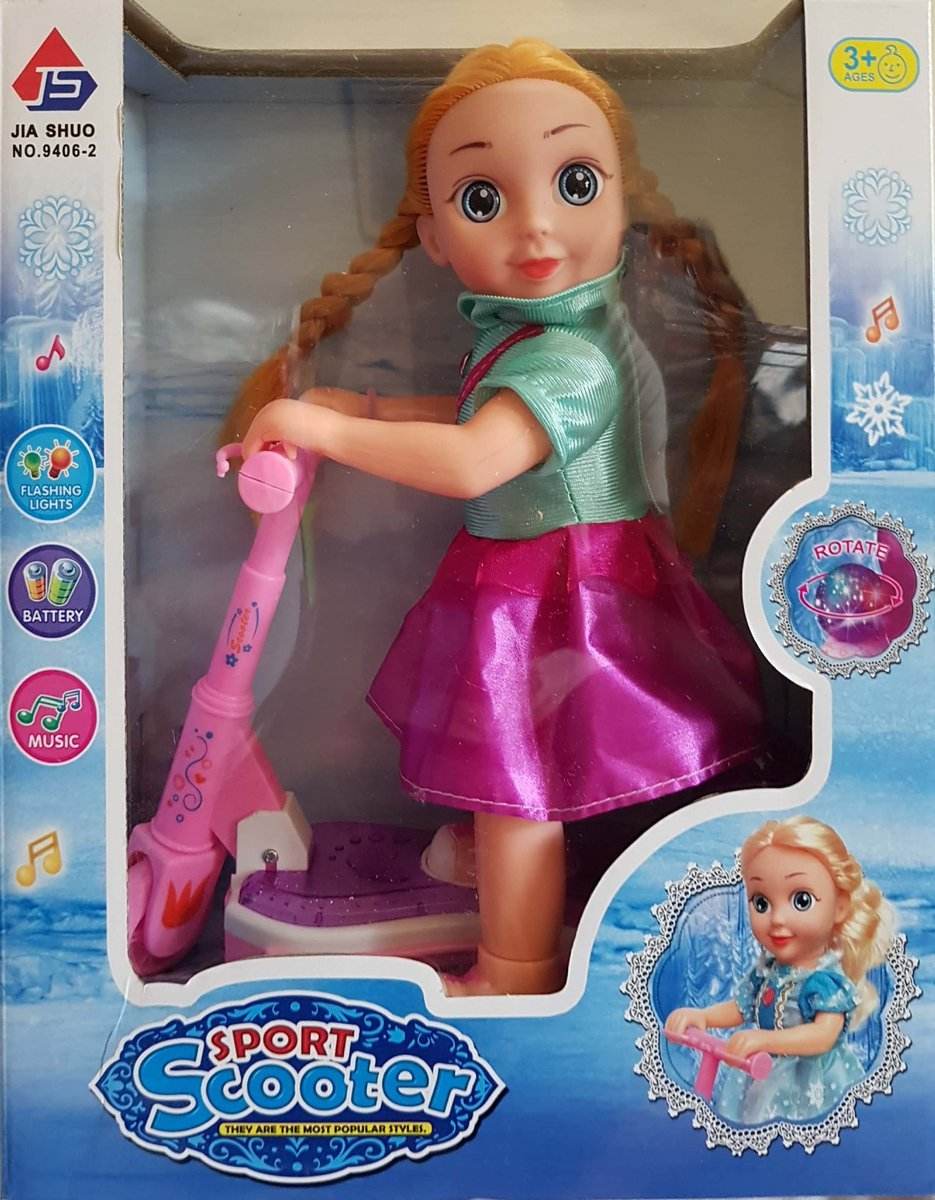 Sport Scooter Riding Doll with Lights & Music Battery Operated for Girls 3+ - Al-Raheem Imports