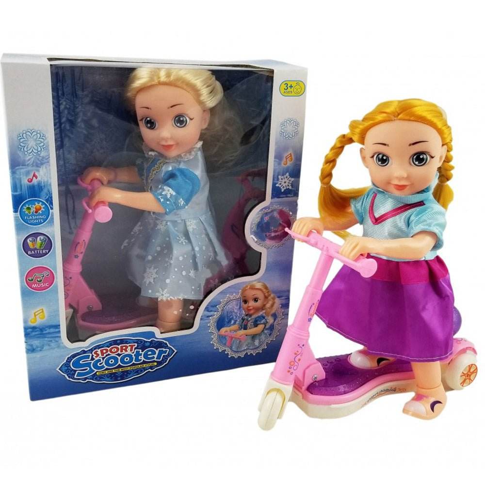 Sport Scooter Riding Doll with Lights & Music Battery Operated for Girls 3+ - Al-Raheem Imports